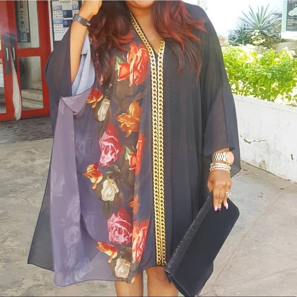 floral Batwing gold chain link detail Dress - Picture 7 of 7